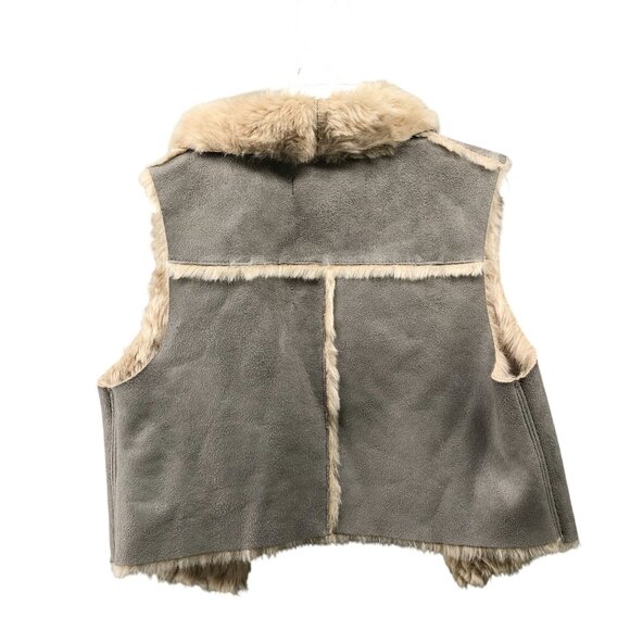 H&M Kids Girls Size 6-8 Faux Suede Vest Faux Fur Open Front Gray Taupe Boho Chic - Picture 2 of 7